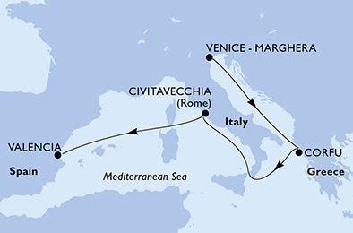 Harta croaziera Croazieră în Mediterana