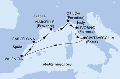 Harta croaziera Croazieră în Mediterana
