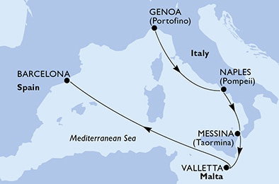 Harta croaziera Croazieră în Mediterana