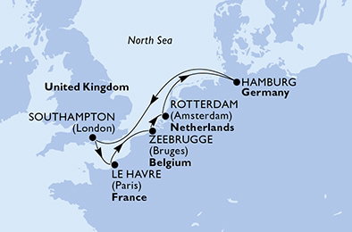 Harta croaziera Croazieră în Europa de Nord