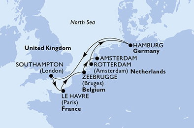 Harta croaziera Croazieră în Europa de Nord