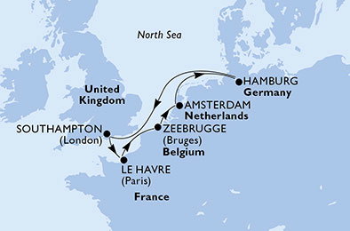 Harta croaziera Croazieră în Europa de Nord
