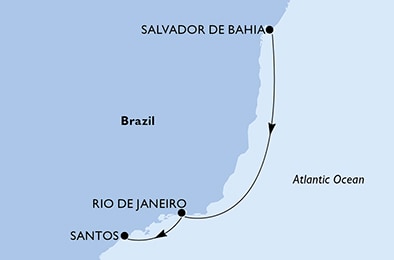 Harta croaziera Salvador,Rio de Janeiro,Santos