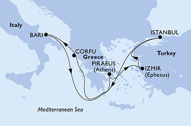 Harta croaziera Croazieră în Mediterana