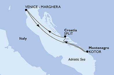 Harta croaziera Croazieră în Mediterana