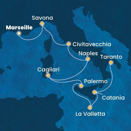 Harta croaziera France, Italy, Malta