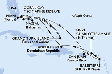 Harta croaziera Croazieră în America Centrală și Caraibe