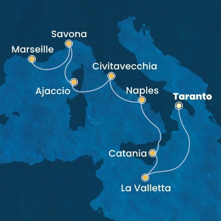 Harta croaziera Malta, Italy, Corsica (France), France