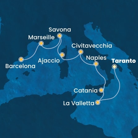 Harta croaziera Malta, Italy, Corsica (France), France, Spain