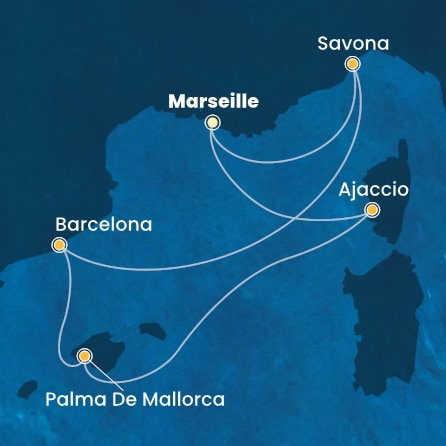 Harta croaziera France, Italy, Spain, Balearic Islands, Corsica (France)