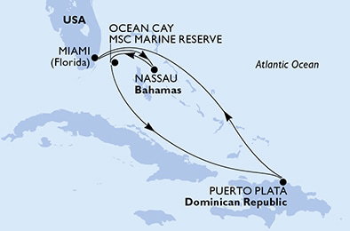 Harta croaziera Croazieră în America Centrală și Caraibe