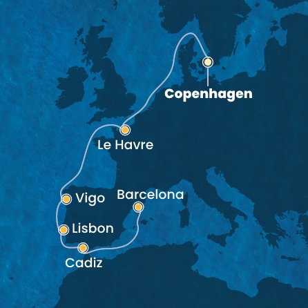 Harta croaziera Denmark, France, Spain, Portugal