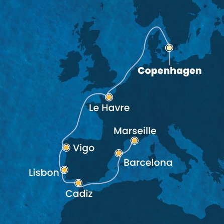 Harta croaziera Denmark, France, Spain, Portugal