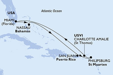 Harta croaziera Croazieră în America Centrală și Caraibe