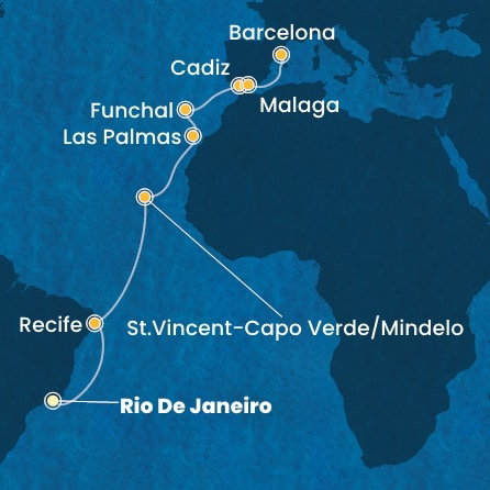 Harta croaziera Brazil, Cape Verde, Canary Islands, Madeira , Spain