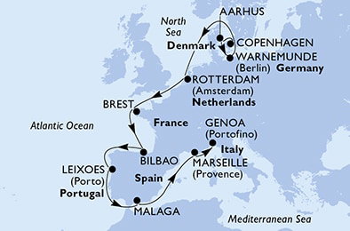 Harta croaziera Croazieră în Europa de Nord