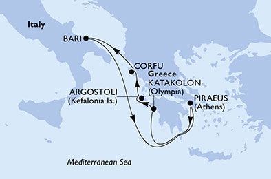 Harta croaziera Croazieră în Mediterana