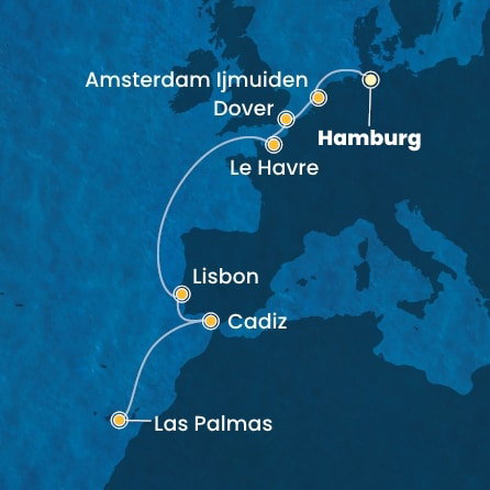 Harta croaziera Germany, England, France, Portugal, Spain, Canary Islands