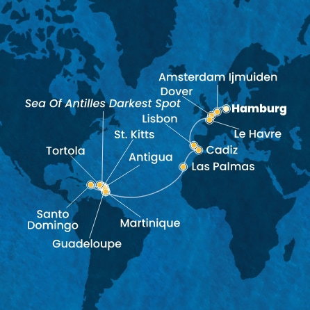 Harta croaziera Germany, England, France, Portugal, Spain, Canary Islands, Antilles, Virgin Islands