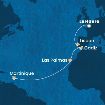 Harta croaziera France, Portugal, Spain, Canary Islands, Antilles