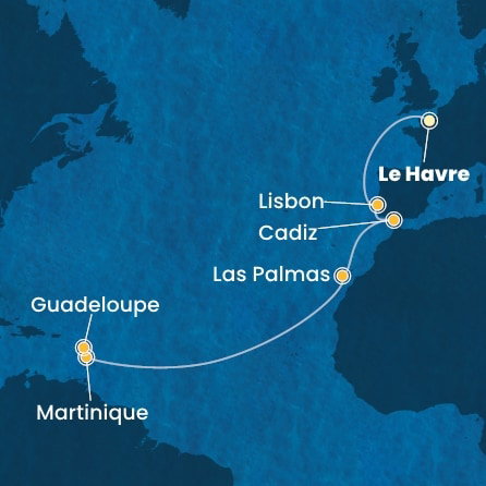 Harta croaziera France, Portugal, Spain, Canary Islands, Antilles
