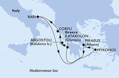 Harta croaziera Croazieră în Mediterana