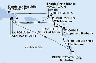 Harta croaziera Croazieră în America Centrală și Caraibe