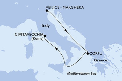 Harta croaziera Croazieră în Mediterana