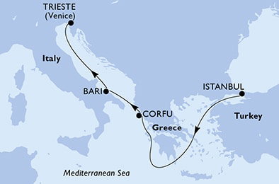 Harta croaziera Croazieră în Mediterana