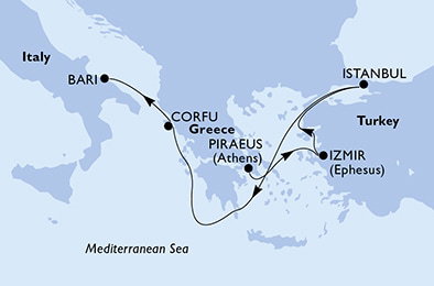 Harta croaziera Croazieră în Mediterana