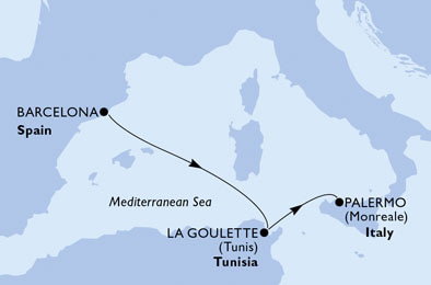 Harta croaziera Croazieră în Mediterana