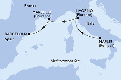 Harta croaziera Croazieră în Mediterana