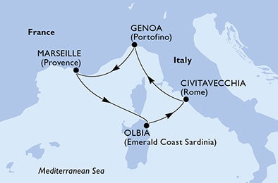 Harta croaziera Croazieră în Mediterana