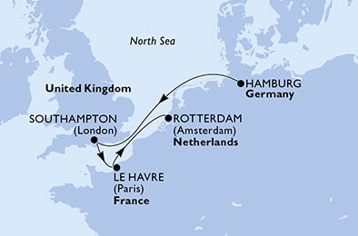 Harta croaziera Croazieră în Europa de Nord