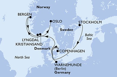 Harta croaziera Croazieră în Europa de Nord