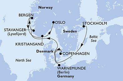 Harta croaziera Croazieră în Europa de Nord