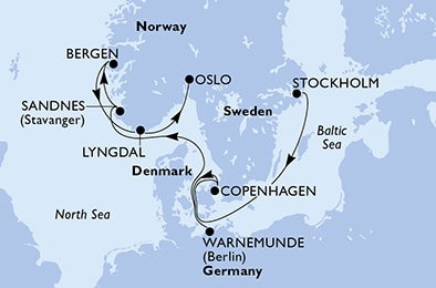 Harta croaziera Croazieră în Europa de Nord