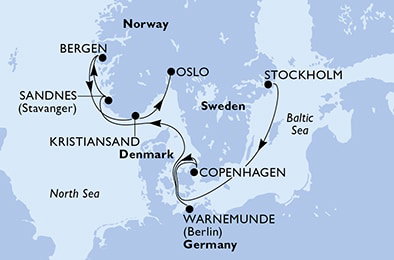 Harta croaziera Croazieră în Europa de Nord