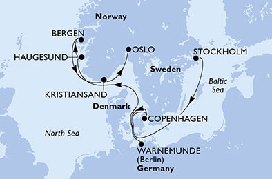 Harta croaziera Croazieră în Europa de Nord