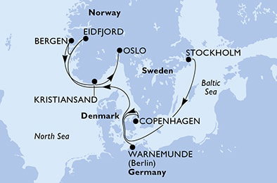 Harta croaziera Croazieră în Europa de Nord