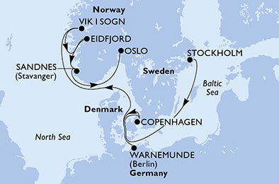 Harta croaziera Croazieră în Europa de Nord