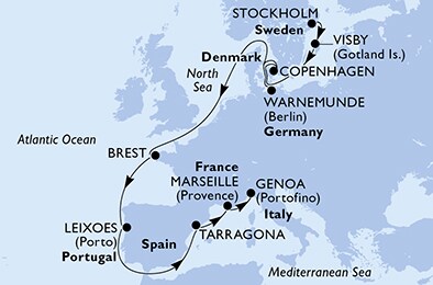Harta croaziera Croazieră în Europa de Nord