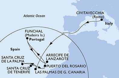 Harta croaziera Croazieră în Insulele Canare