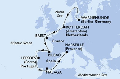 Harta croaziera Croazieră în Europa de Nord