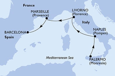 Harta croaziera Croazieră în Mediterana