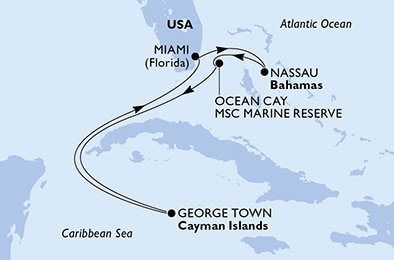 Harta croaziera Croazieră în America Centrală și Caraibe
