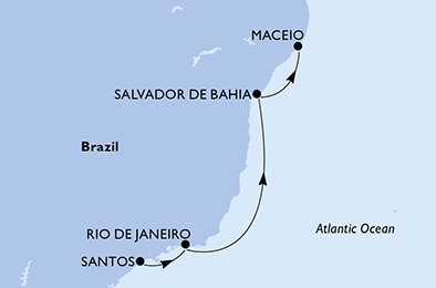 Harta croaziera Santos,Rio de Janeiro,Salvador,Maceio