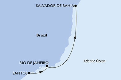 Harta croaziera Santos,Rio de Janeiro,Salvador