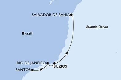 Harta croaziera Santos,Rio de Janeiro,Buzios,Salvador
