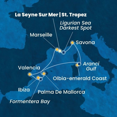 Harta croaziera France, Italy, Spain, Balearic Islands